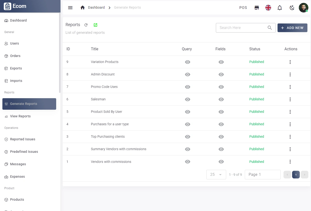 Advanced reports preview